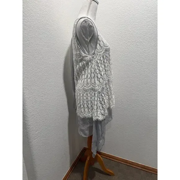 A'Reve Women's Tank Top Sz L Sliver White Sheer Lace Fairy Grunge BOHO - Picture 5 of 11